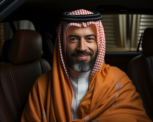 Portrait of Smiled Saudi man wearing Traditional Clothes, Generative Ai