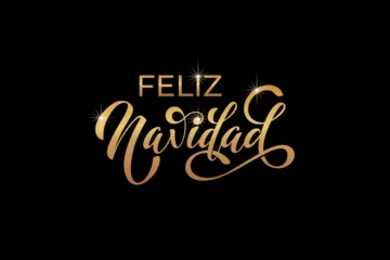 Fotobehang Feliz Navidad spanish Merry Christmas Modern calligraphy lettering on sticker for season greetings © Alwih