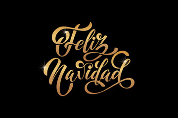 Feliz Navidad spanish Merry Christmas Modern calligraphy lettering on sticker for season greetings