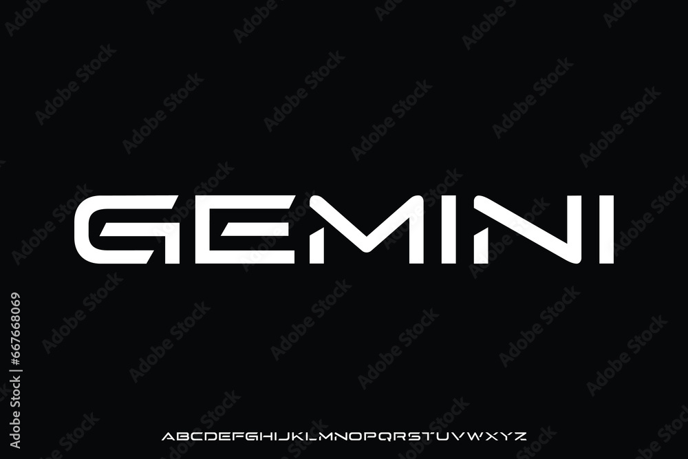 Poster modern creative futuristic alphabet display font vector. unique expanded technology typography style