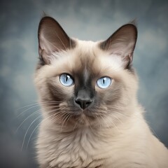 Fototapeta premium Portrait of a beautiful Burmese cat with blue eyes. Light background