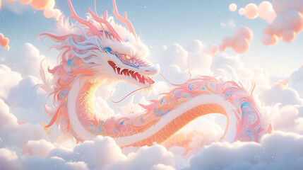 Chinese Lunar New Year Year of the Dragon festive retro poster, Chinese wind dragon 3D concept...