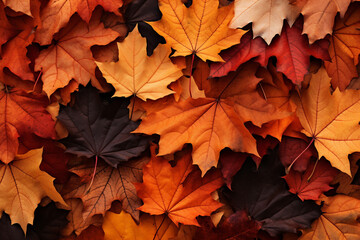 Naklejka na ściany i meble Color of autumn fall leaves on ground background.