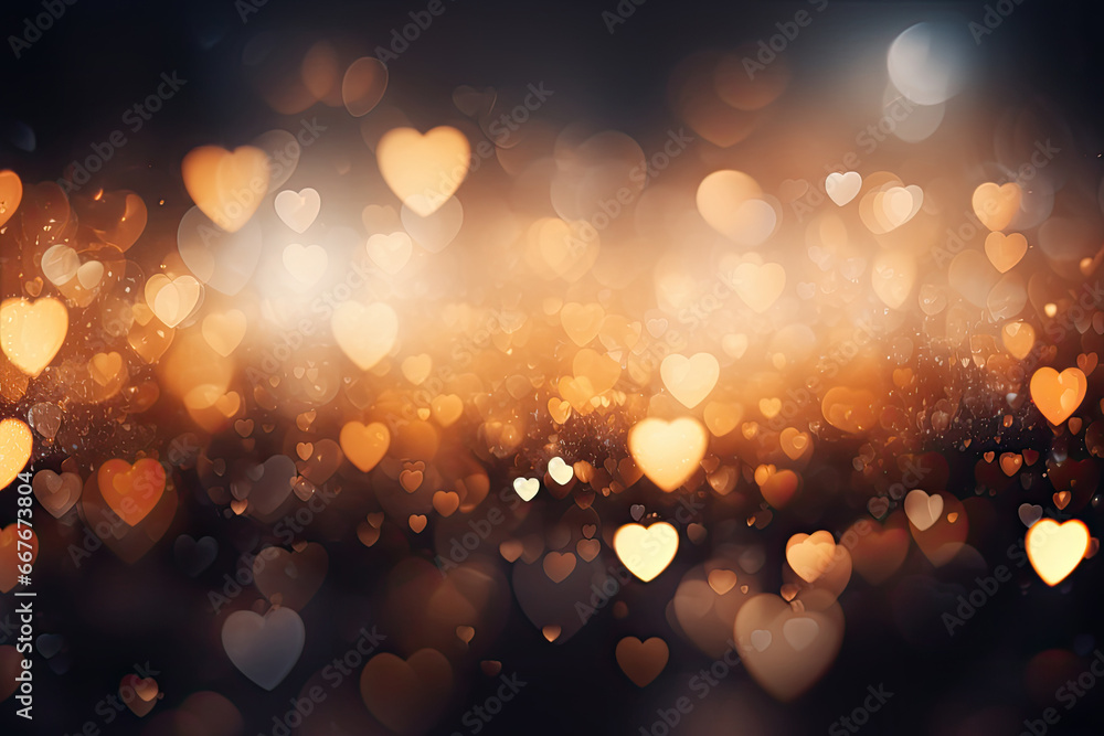 Poster abstract led hearts in pink yellow color bokeh