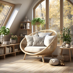 Stock-Style Scandinavian Living Room: Interior Design Background, Generative AI