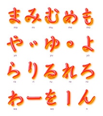 Japanese hiragana_まみむめも_やゆよ_らりるれろ_わをん_赤 - obrazy, fototapety, plakaty