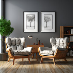 interior of a room with a sofa, Contemporary Interior Design: Modern Poster Mockup Background, Generative AI