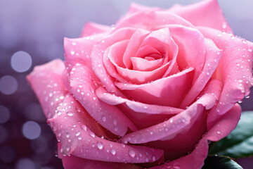 macro view of pink rose with water drops