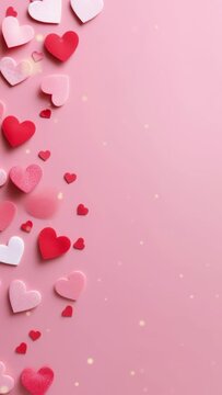Vertical video heart minimal valentine background. Red pink heart coloured. Pink background.