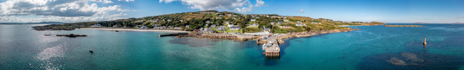 Fototapeta na wymiar Aerial view of the pier at Leabgarrow on Arranmore Island in County Donegal, Republic of Ireland