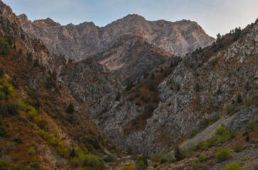 Greater Chimgan Mountain and Gulkamsay Canyon scenic view (Bostanliq district, Tashkent region, Uzbekistan)