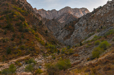 Greater Chimgan Mountain and Gulkamsay Canyon scenic view (Bostanliq district, Tashkent region,...