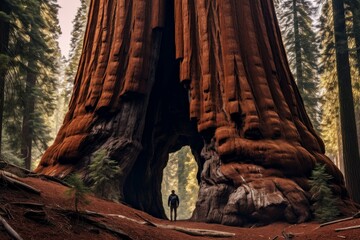 Majestic Giant sequoia tree. Green forest nature. Generate Ai - obrazy, fototapety, plakaty
