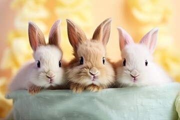 a group of cute rabbits Happy Easter banner with copy space