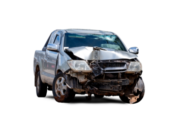 PNG Format of Front and Side view of bronze pickup car get hard damaged by accident on the road. chapped cars after collision. isolated on transparent background