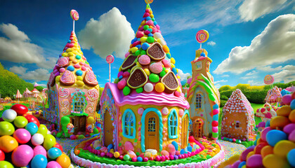 in the whimsical world of candyland colorful and delightful houses made of sweets and treats beckon visitors with their sugary charm creating a paradise for those with a sweet tooth ai generated