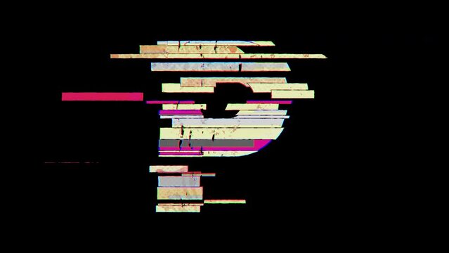 Uppercase Latin Letter O turns into P: Cartoon Glitchy style flat 4K animation, part of 26 video clips sequence of complete alphabet. Transparent background, grungy look and feel.