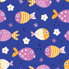 Fish Seamless Pattern Fishes background Cute Summer Seamless Design Sea repeat pattern Fish Wallpaper