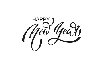 Obraz premium Happy New Year hand lettering calligraphy. Vector holiday illustration element. Typographic element