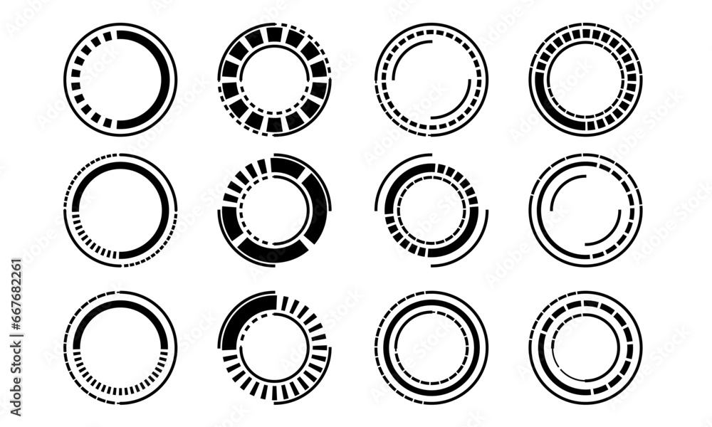 Poster set of sci fi black circle user interface elements technology futuristic design modern creative on w
