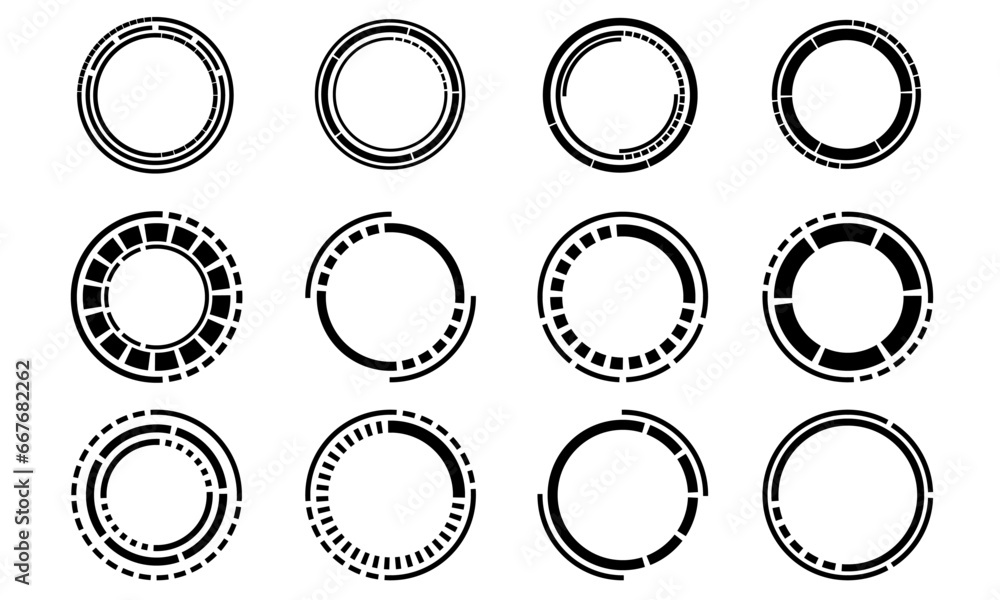 Aufkleber set of sci fi black circle user interface elements technology futuristic design modern creative on w