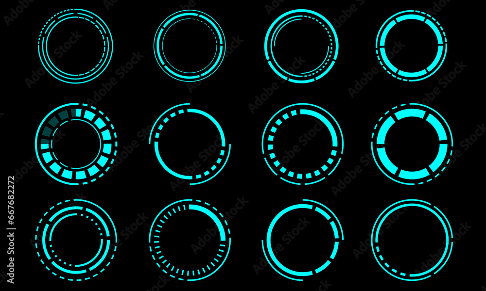Poster set of sci fi blue circle user interface elements technology futuristic design modern creative on bl