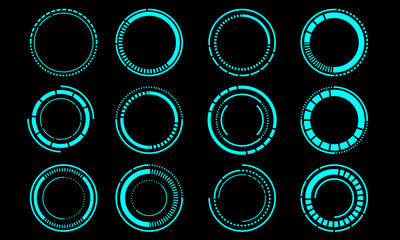 Set of sci fi blue circle user interface elements technology futuristic design modern creative on black background vector - 667682214