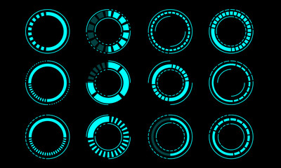 Set of sci fi blue circle user interface elements technology futuristic design modern creative on black background vector