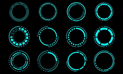 Tuinposter Set of sci fi blue circle user interface elements technology futuristic design modern creative on black background vector © patthana