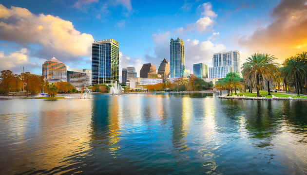 downtown orlando city skyline located in lake eola park orlando florida usa