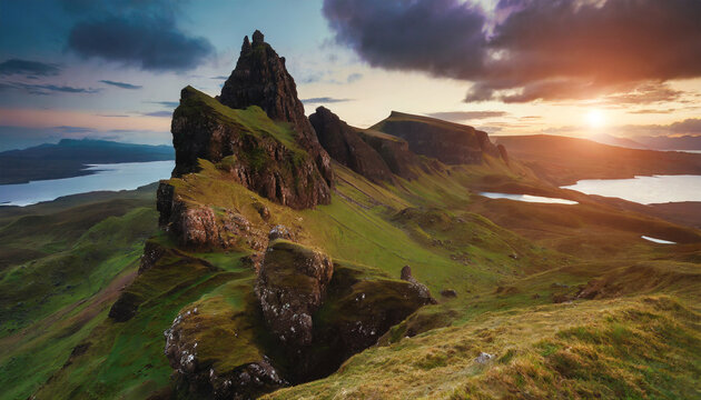 quiraing mountains sunset at isle of skye scottland united kingdom