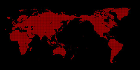 赤色　モザイク柄　世界地図　Wold Map デジタルイメージ　背景黒