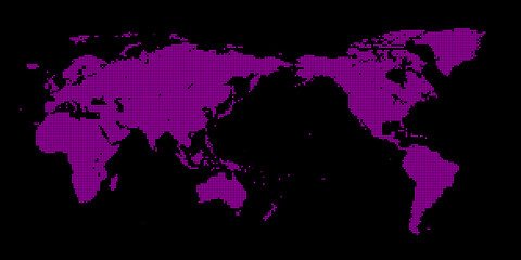 紫色　モザイク柄　世界地図　Wold Map デジタルイメージ　背景黒