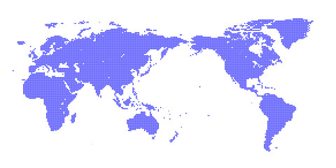 青色　モザイク柄　世界地図　Wold Map デジタルイメージ　背景白
