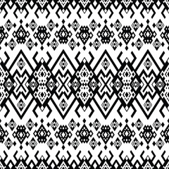 Contemporary abstract seamless ethnic stripe pattern. Aztec and Navajo tribal illustration. Black and white colors. Design for fabric, textile, ornament, printing, interior, rug.