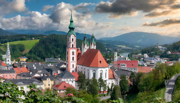 city of mariazell with famous mariazell basilica styria austria