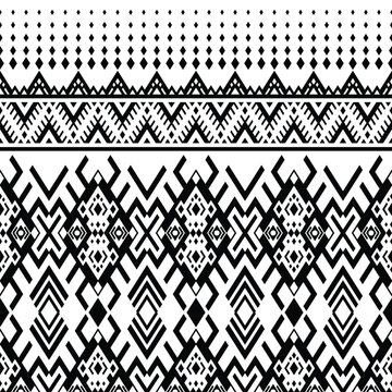 Ethnic contemporary seamless geometric pattern. Border ornament. Native american Navajo Aztec and Mexican tribal. Black and white colors. Design for fabric, textile, ornament, printing, interior, rug.