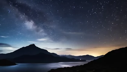 Gordijnen midnight stargazing horizon sky with mountain landscape scenery hd phone wallpaper ai generated © Art_me2541