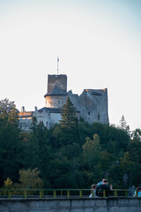 Old castle on the bank of the mountain by the lake in Czorsztyn, Jezioro Czorsztyńskie 