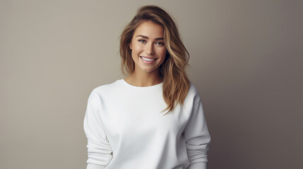 Woman posing in blank white slim fit sweater