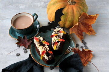 Spooky brownie dessert for Helloween party