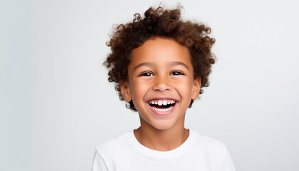Portrait of a cute smiling little african american boy on white background 