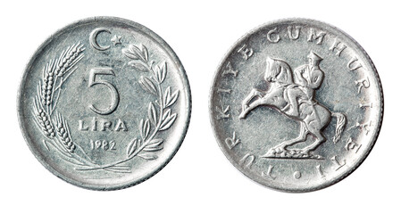 Coin 5 lira. Turkey. 1982