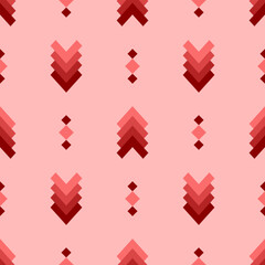 In this seamless pattern, red geometric shapes are stacked with gradients, beautifully interspersed against on light red background. Make it looks beautiful, outstanding and modern.