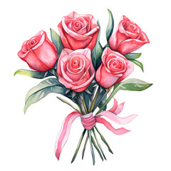 Watercolor Bouquet Roses Valentine Clipart Illustration