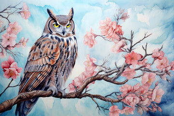 owl with flower on background