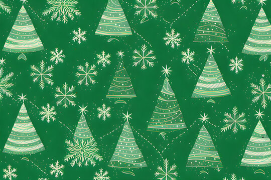 Christmas green wrapping paper pattern, Generative AI