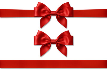 Red bow ribbon  and red ribbon with isolated against transparent background. Christmas and happy birthday concept - obrazy, fototapety, plakaty