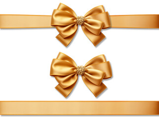 Gold bow ribbon and gold ribbon with isolated against transparent background. Christmas and happy birthday concept