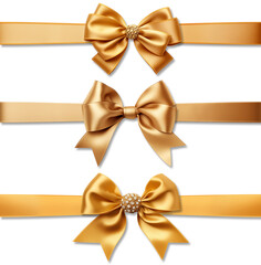 Gold bow ribbon and gold ribbon with isolated against transparent background. Christmas and happy birthday concept